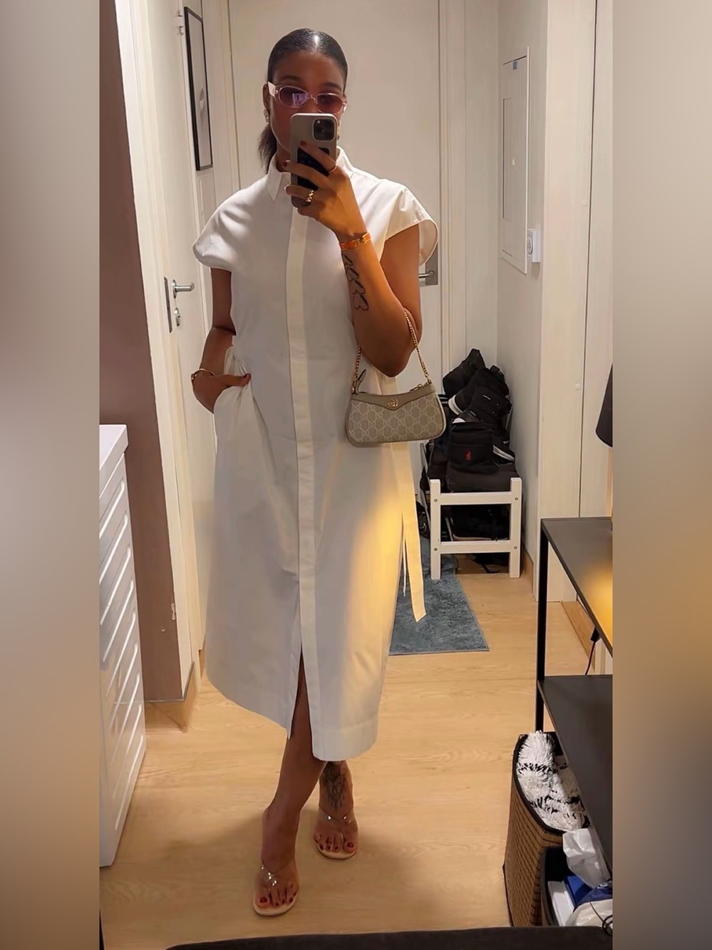 Zara White Midi Shirt Dress with Cap Sleeves